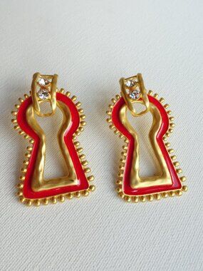 🆕️ Large Schiaparelli Signed padlock Earrings 925 NWOT